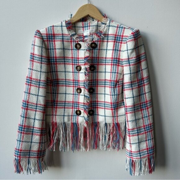 Veronica Beard Marlton Tweed Fringe Check Jacket Size 8 - Picture 5 of 12